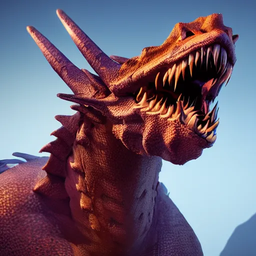 Prompt: portrait of the most fierce dragon ever , photorealistic, intense lighting, unreal engine