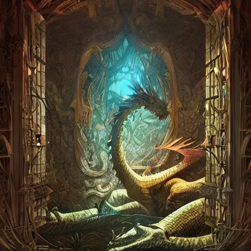 Prompt: a dragon in a zoo exhibit behind a glass wall, people are watching it, d & d, fantasy, intricate, cinematic lighting, highly detailed, artstation, concept art, smooth, sharp focus, illustration, art by artgerm and greg rutkowski and alphonse mucha