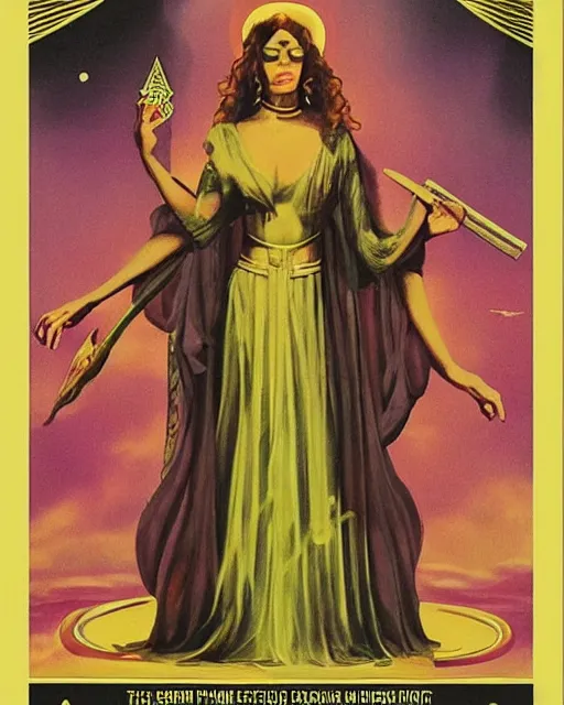 Prompt: “ a 1 9 8 0 s pulp poster of the high priestess tarot card, detailed, 4 k, poster design ”