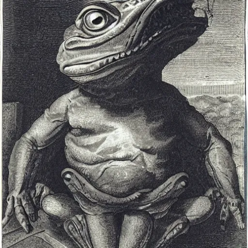 Prompt: man with the head of a frog