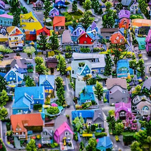 Prompt: bikini bottom town, from spongebob squarepants ; tilt shift photography