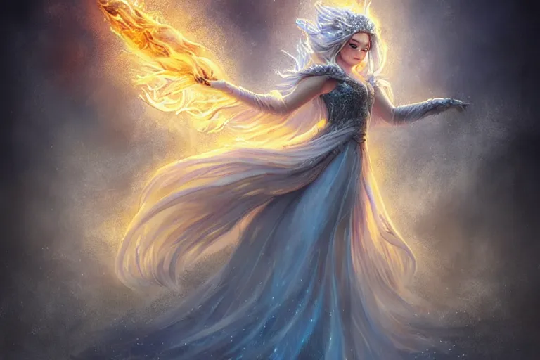 Image similar to Majestic beautiful young pepe ice goddess! fighting a beautiful evil fire goddess!! intricate, epic, elegant, menacing, fantasy, highly detailed, digital painting, hard focus, beautiful volumetric lighting, epic light, ultra detailed, souls, smoke, icicle, frozen by Leesha Hannigan, Ross Tran, Thierry Doizon, Kai Carpenter, Ignacio Fernández Ríos