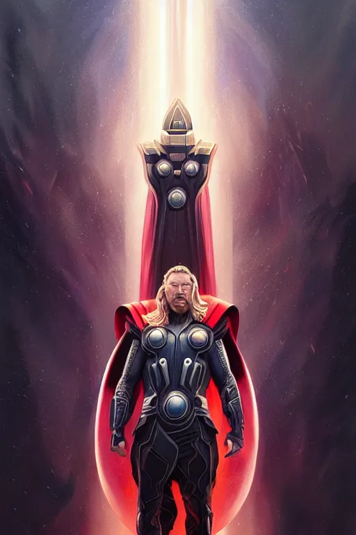 Image similar to elon musk as thor, realistic portrait, symmetrical, highly detailed, digital painting, artstation, concept art, smooth, sharp focus, illustration, cinematic lighting, art by artgerm and greg rutkowski and alphonse mucha