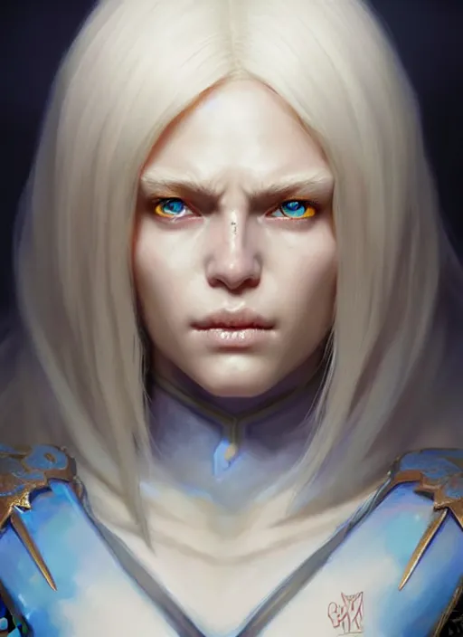 Image similar to a fantasy style portrait painting of shy white female paladin scarred left eye with blonde hair and blue eyes, holy oil painting unreal 5 daz. rpg portrait extremely detailed artgerm greg rutkowski _ greg