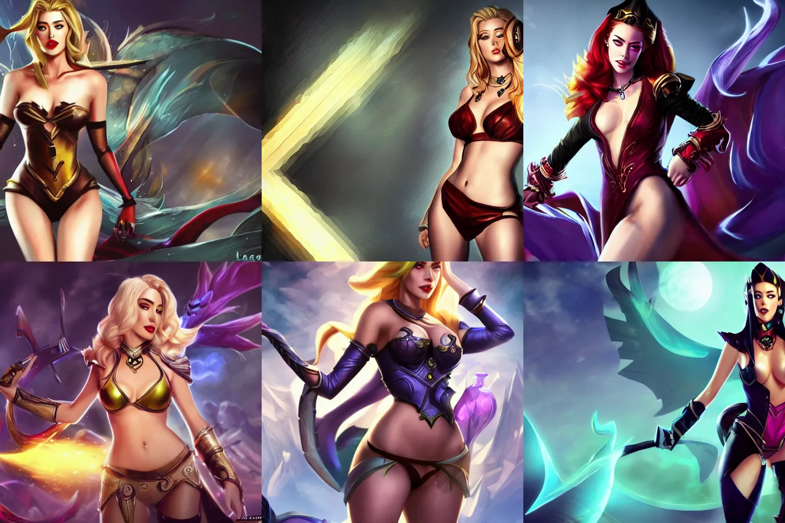 Prompt: Amber Heard from league of legends, league of legends splashart, hourglass full body