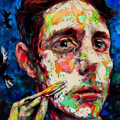 Prompt: neat, dreary sabattier filter, graphic novel by ben quilty, by hikari shimoda. a beautiful land art of a human face with a bird's beak protruding from the forehead.