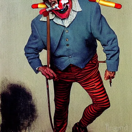 Prompt: Robin Williams as a sad clown painted by Norman Rockwell