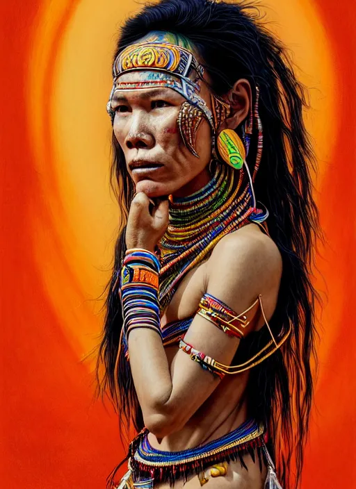 Prompt: portrait of catriona balfe as a kayan tribe woman with gold neck rings, hyper detailed ultra sharp trending on artstation, colorful, psychedelic, ornate, intricate, digital painting, concept art, smooth, sharp focus, illustration, art by artgerm and greg rutkowski and h. r. giger, 8 k
