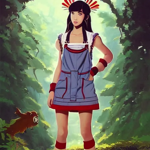 Image similar to a beautiful young japanese natalie portman alluring gravure model, stylized concept art, wearing elegant designer overalls, elegant overalls with mesoamerican patterns, mesoamerican native street fashion, princess mononoke, painted by jamie hewlett and ashley wood and mike mignola, aesthetic, gorgeous, stunning, alluring, attractive, artstation, pinterest, digital art