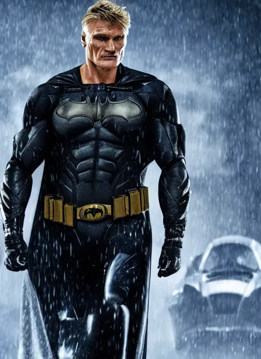 Prompt: film still of Dolph Lundgren as Bruce Wayne in The Batman 2022, 4k