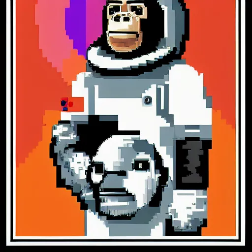 Image similar to 8 - bit, realistic self portrait, astronaut with a chimpanzee.