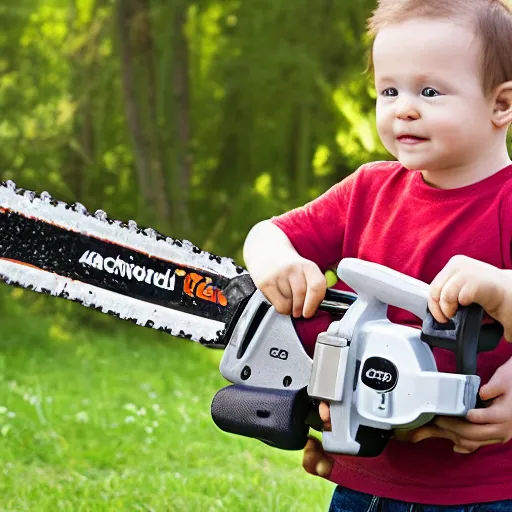 Image similar to Advertising photo of Baby's First Chainsaw.