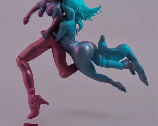 Image similar to James Jean isolated romantic fighting girl vinyl figure, figure photography, dynamic pose, holographic undertones, glitter accents on figure, anime stylized, accurate fictional proportions, high delicate details, ethereal lighting - H 640