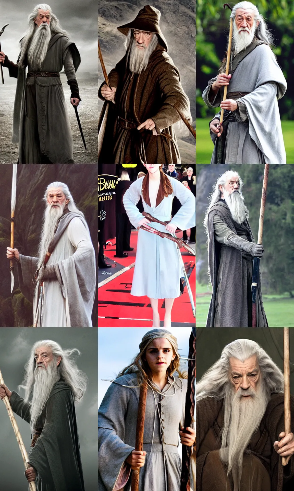 Prompt: Emma Watson as Gandalf holding a staff