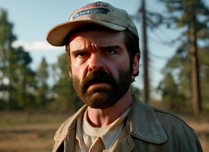 Image similar to film still of jim hopper as nancy wheeler in stranger things, 8 k