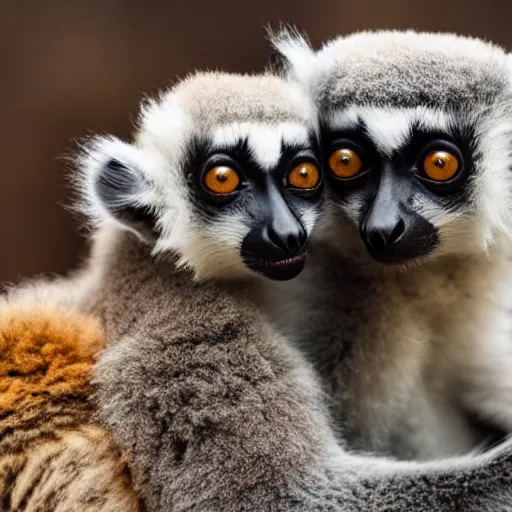 Image similar to a baby lemur clings to the belly of her mother, madagascar, raining, stormy photos in the style of national geographic, photorealistic - h 6 4 0