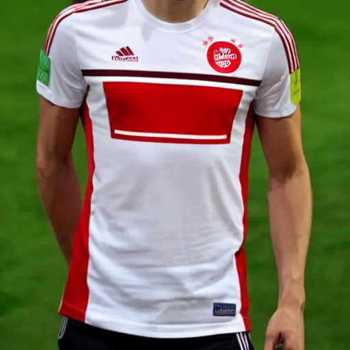 Image similar to robert lewandowski in a kfc t - shirt