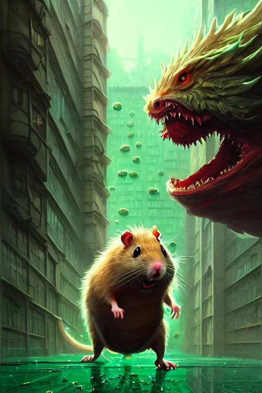 Prompt: a detailed illustration of a giant angry hamster monster attacking a school building, green slime everywhere, intricate, horror, highly detailed, digital painting, trending on artstation, smooth, sharp focus, illustration, art by greg rutkowski, loish, rhads, makoto shinkai and lois van baarle, ilya kuvshinov, rossdraws