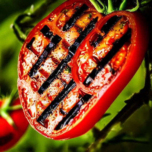 Prompt: photo of grilled [ tomato ] taken with canon eos - 1 d x mark iii, bokeh, sunlight, studio 4 k
