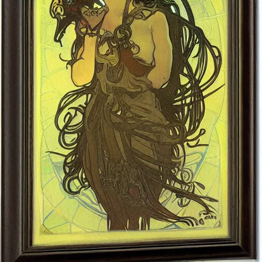 Image similar to lovecraftian protagonist by alphonse mucha