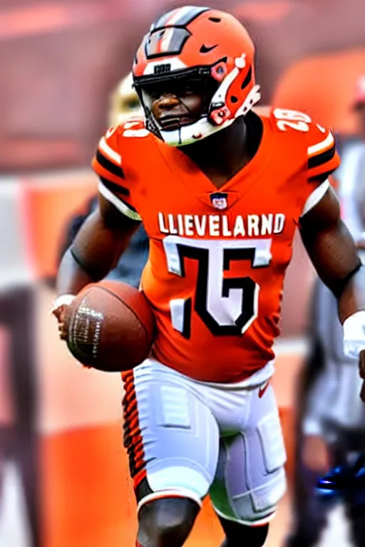 Image similar to lamar jackson in a cleveland browns uniform