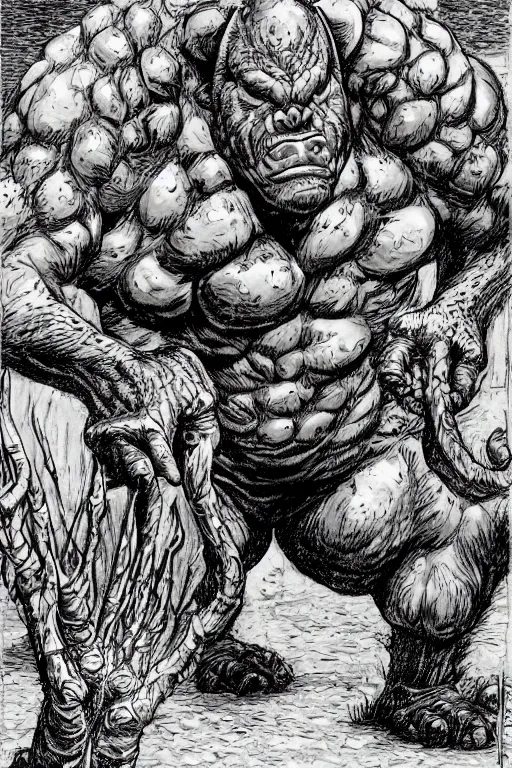 Image similar to hunched ogre, highly detailed, digital art, sharp focus, trending on art station, kentaro miura manga art style