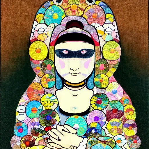 Image similar to mona lisa by takashi murakami, by takashi murakami, by takashi murakami, by takashi murakami, by takashi murakami, 8k detailed offcial digital work by takashi murakami