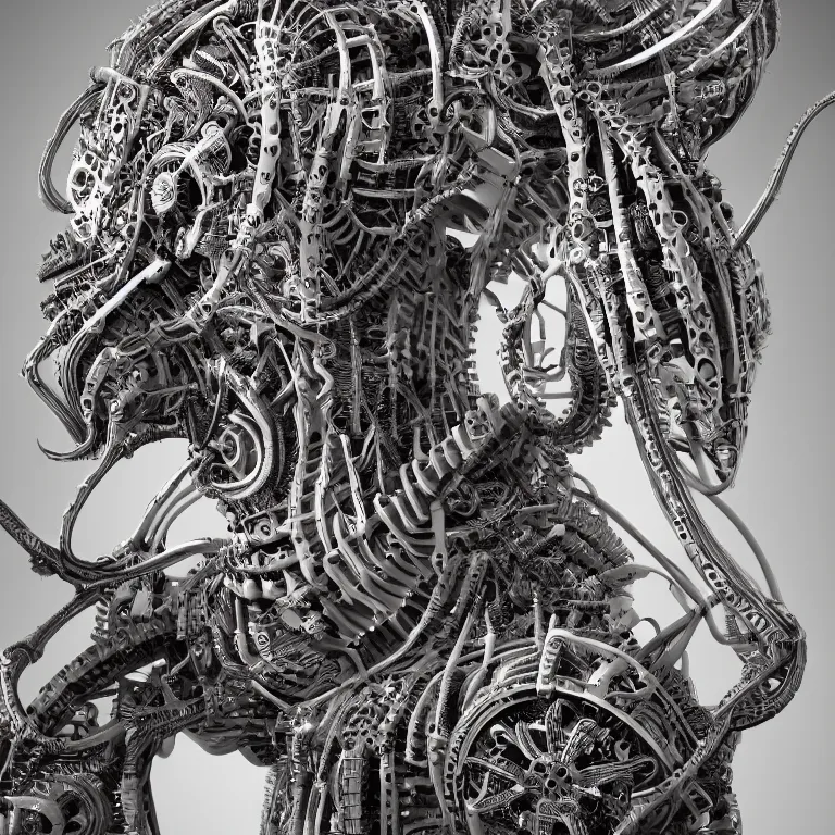 Prompt: surreal biomechanical spinal ribbed tribal organic detail of mechanical animal, beautiful detailed intricate insanely detailed 3D render digital art, octane render, 8K artistic photography, photorealistic