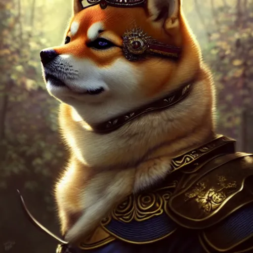 Prompt: portrait painting of a cute shiba inu warrior with crown, ultra realistic, concept art, intricate details, eerie, highly detailed, photorealistic, octane render, 8 k, unreal engine. art by artgerm and greg rutkowski and charlie bowater and magali villeneuve and alphonse mucha