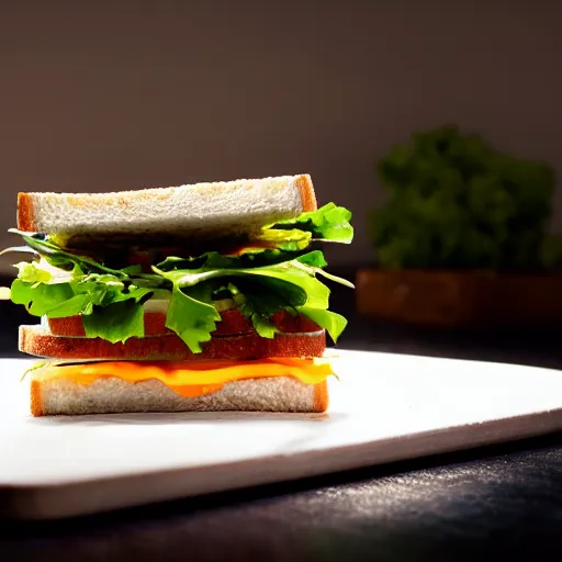 Prompt: sandwich of led lights with seitan and cheddar, studio photo, amazing light