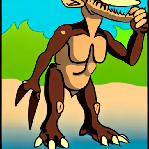 Image similar to Kobold wearing caveman clothes at a beach