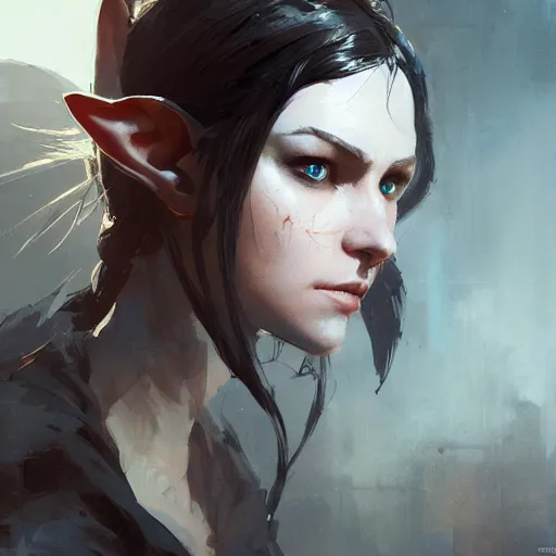 Prompt: portrait of an elf woman with elf ears wearing a valve index, dramatic lighting, illustration by Greg rutkowski, yoji shinkawa, 4k, digital art, concept art, trending on artstation