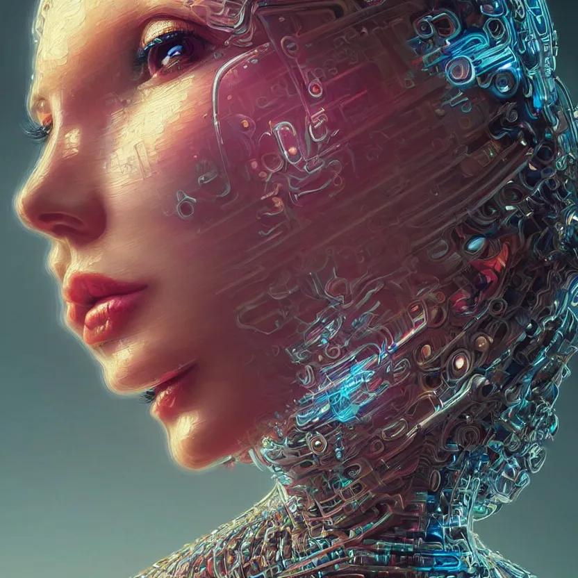 Image similar to a highly detailed long shot photo of very intricate female face portrait, futurism, rococo cyber neon lighting, detailed futuristic fibonacci jewelry, profile posing, hyper photorealistic, crispy quality, digital photography, trending in pinterest, cinematic, 4 k ultra hd, art by pascal blanche, art by greg rutkowski, art by artgerm,