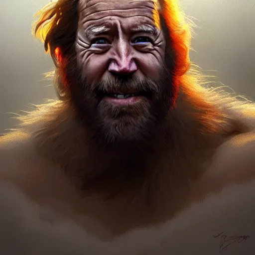 Prompt: Joe Biden as a dump looking caveman , colorful painting on grey scale face, powerful , magic, thunders, dramatic lighting, intricate, wild, highly detailed, digital painting, artstation, concept art, smooth, sharp focus, illustration, art by artgerm and greg rutkowski and alphonse mucha, footage