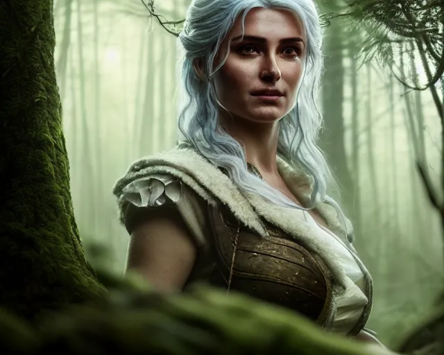 Image similar to 5 5 mm portrait photo of mkurilenko as ciri, in a forest. magical atmosphere. art by greg rutkowski. highly detailed 8 k. intricate. lifelike. soft light. nikon d 8 5 0.