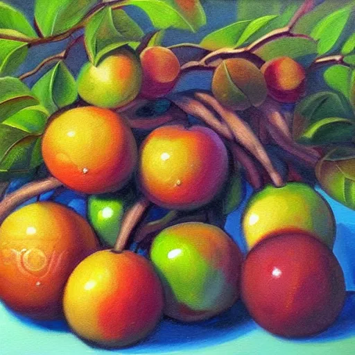 Prompt: high detail oil painting of fruit tree