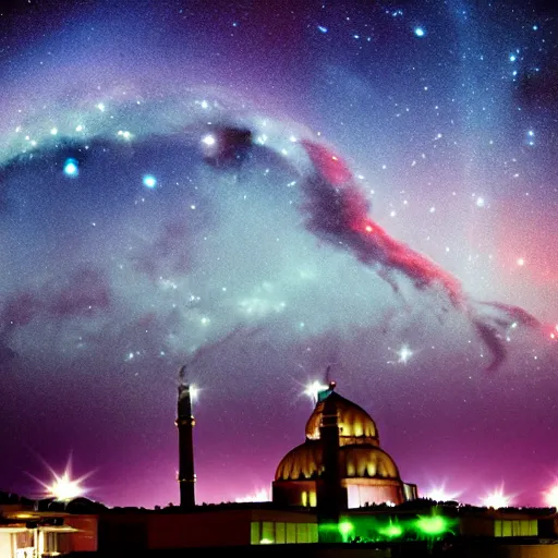 Image similar to mosque surrounded by nebula clouds