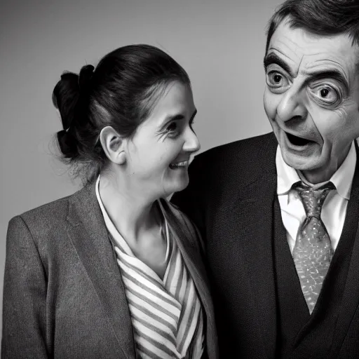 Image similar to A portrait mr bean elizabeth teams up with a teenage mr bean, perfect faces, 50 mm, award winning photography