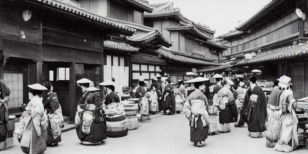 Image similar to 18th century Japanese street market in Kyoto, 1900s photography