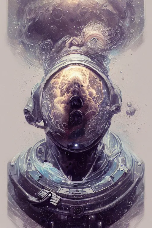 Image similar to an astronaut portrait fading into the aether, water elemental, james gurney, peter mohrbacher, mike mignola, black paper, mandelbulb fractal, trending on artstation, exquisite detail perfect, hyper detailed, intricate ink illustration, black background