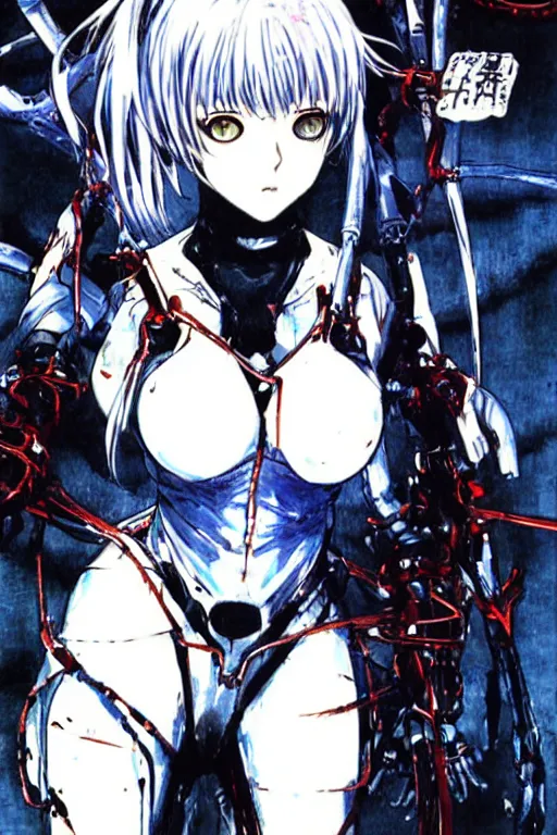 Prompt: cover art of rei ayanami, drawn by tsutomu nihei