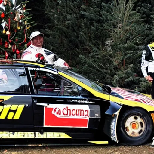 Image similar to Petter Solberg after he crashed into the christmas tree