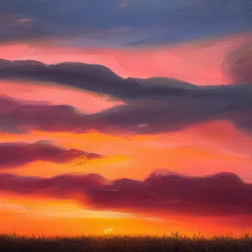 Prompt: beautiful detailed oil painting of a dusk sky, 4k, artstation