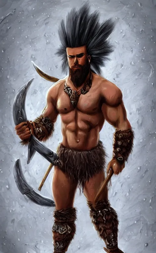 Image similar to muscular barbarian with a mohawk hairstyle, fantasy art