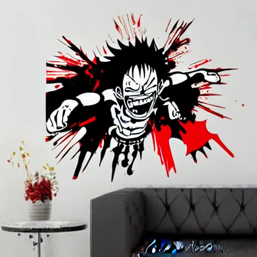 Image similar to die cut sticker, gatling attack by luffy, splatter paint