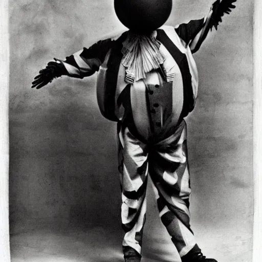 Image similar to old 1920's photograph of an fire breathing clown. Clown wears chaplins clothes. Black and white picture. Highly detailed. High definition. Artstation.