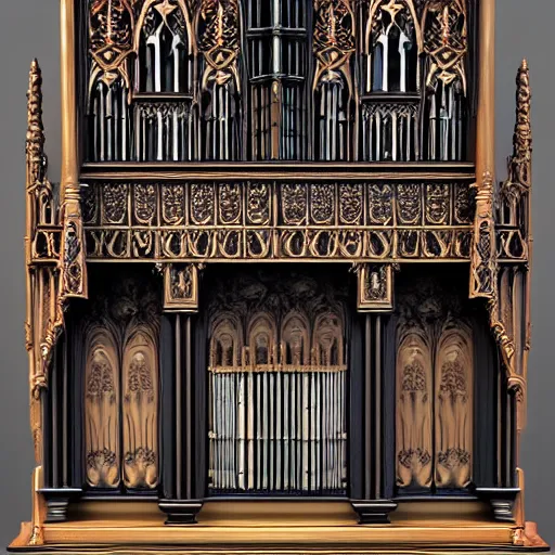 Image similar to ornate gothic organ (console), by Megan Duncanson and Raphael Lacoste, detailed 3d color concept art sketch