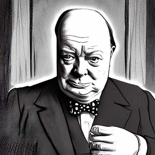 Image similar to Winston Churchill waiting for a cup of coffee in Starbucks, digital art