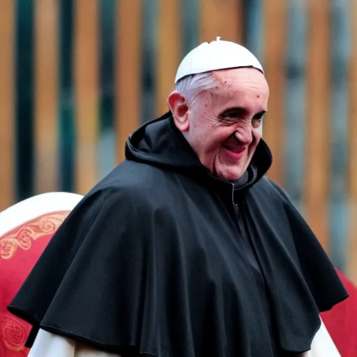 Image similar to the pope wearing a dark hooded cloak