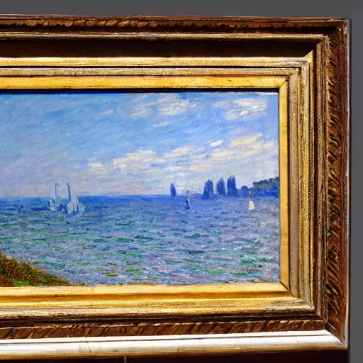 Image similar to a coastal landscape painted by claude monet